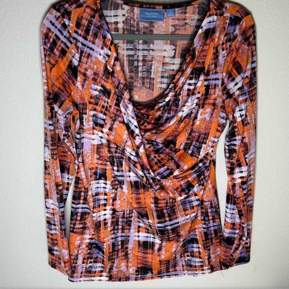 Simply Vera Vera Wang Orange, Purple and Black Patterned Blouse